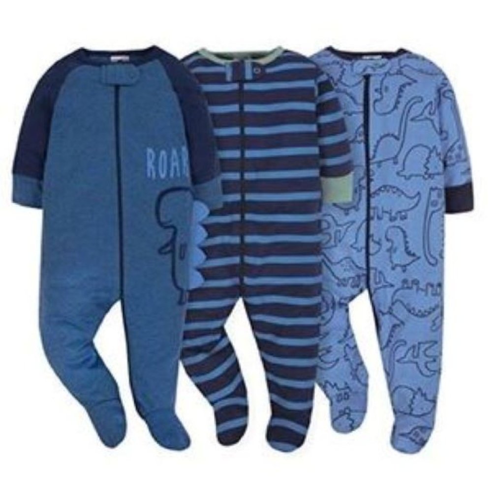 Gerber Newborn Baby Boy Pajama Sleep N' Plays, 3 Pack Size 0-3 Month Dinosaur